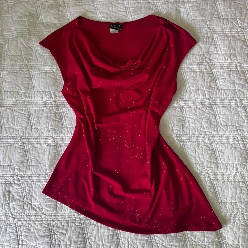 Vintage Y2K Red Asymmetrical Cowl Neck Top